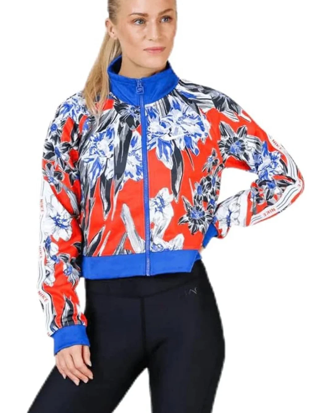 Nike Red Floral Track Jacket with Blue Trim